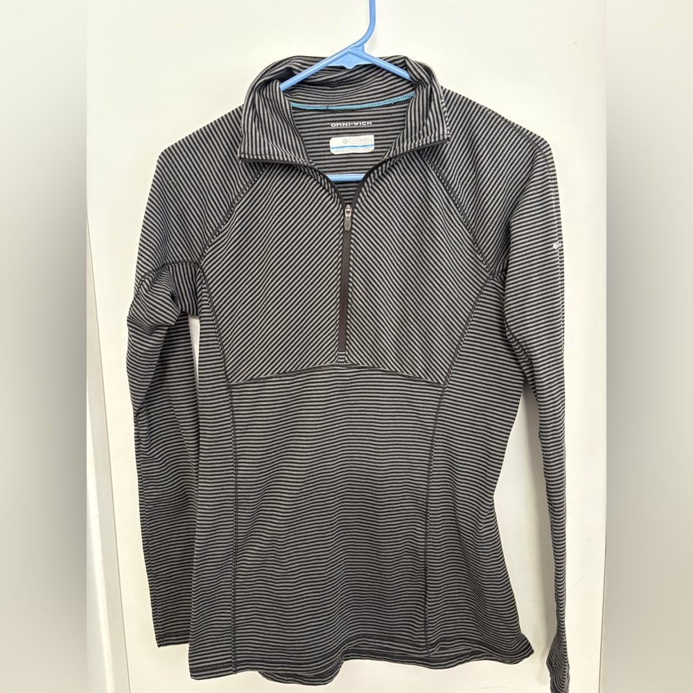 Columbia Black and White Striped Women's Quarter-Zip Sweatshirt small